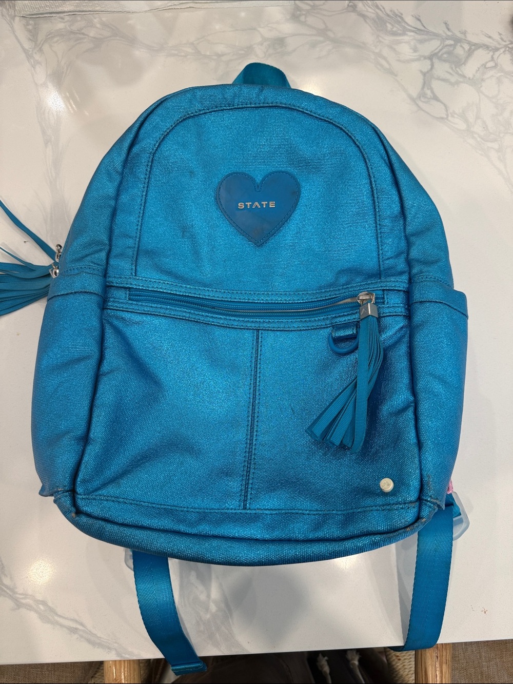 STATE Metallic Teal Heart Backpack (mini Kane)